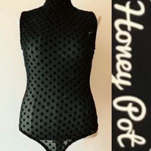 Black mesh polka dot body suit